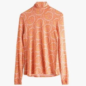 & Other Stories Stretch Paisley Orange turtleneck top  Size 0